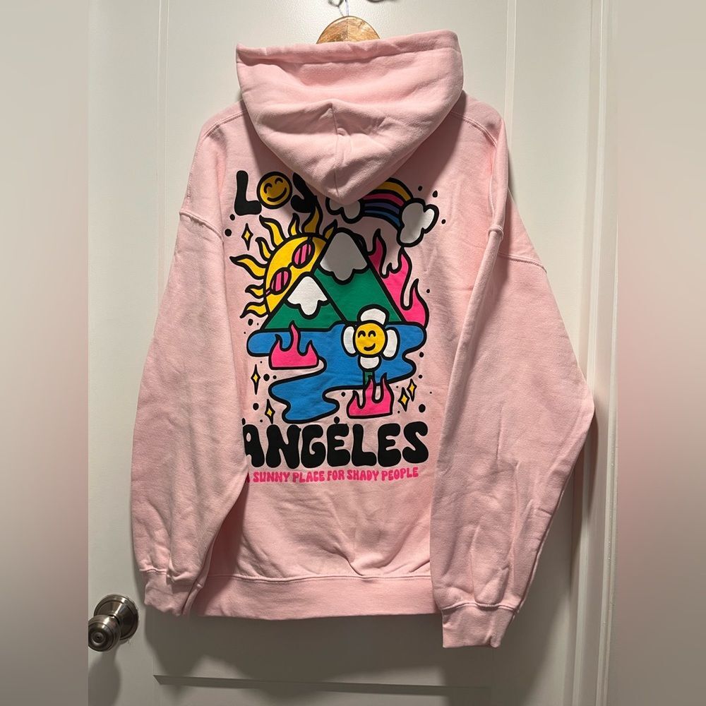 Gildans Womens Sweater LA Sunny Shady People Graphic Oversized Pink XL